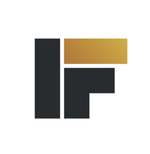 A black and yellow logo with the letter f.