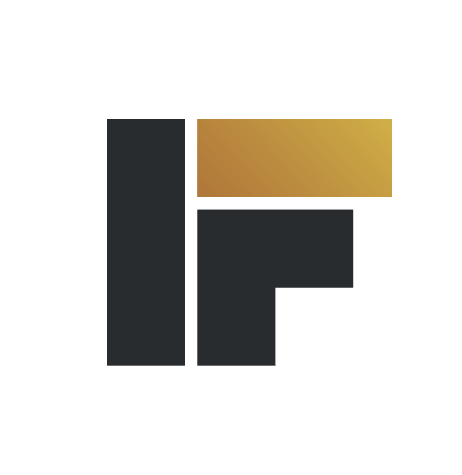 A black and yellow logo with the letter f.