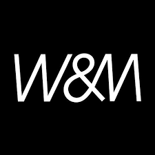 A black and white logo of w & m